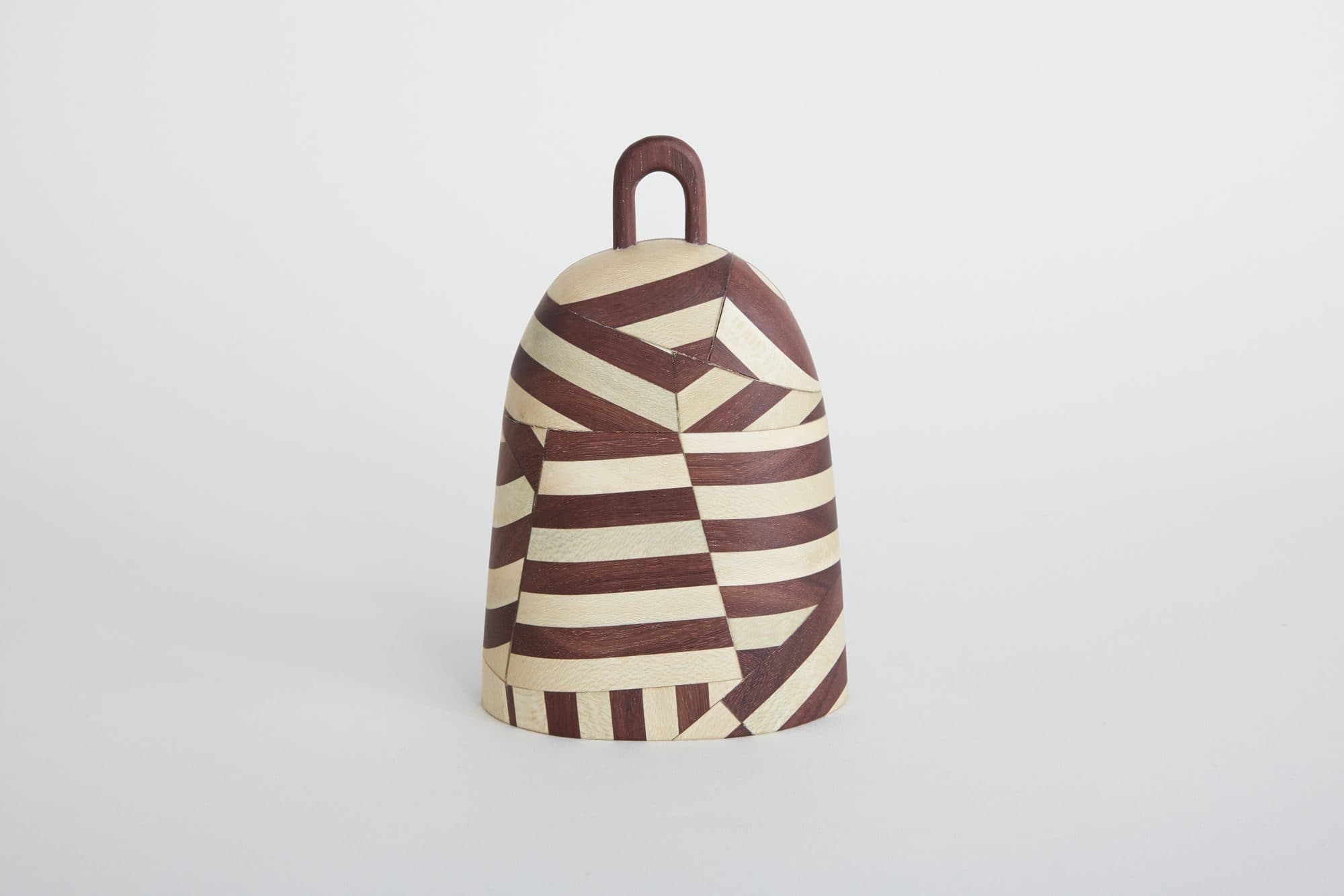 Striped bell ornament in brown and cream by Crump and Kwash