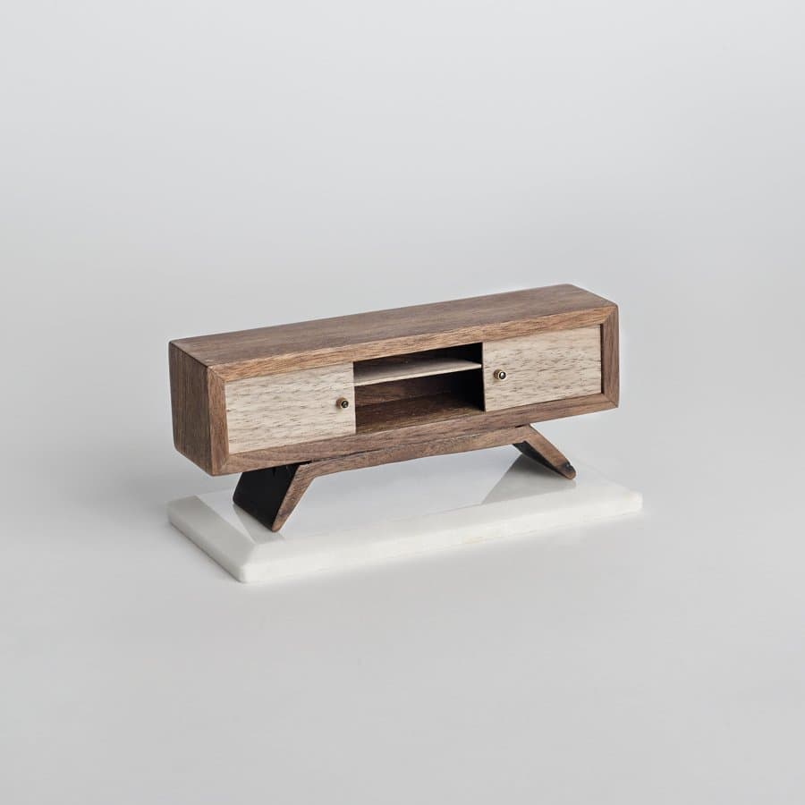 Miniature walnut console on marble by Desiron