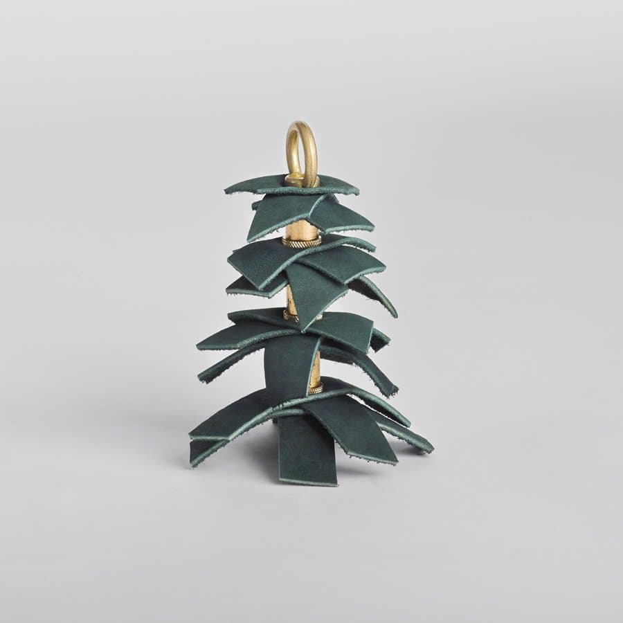 Folded green leather tree ornament by Materia
