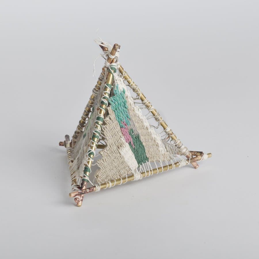 Woven textile pyramid ornament by Nightwood