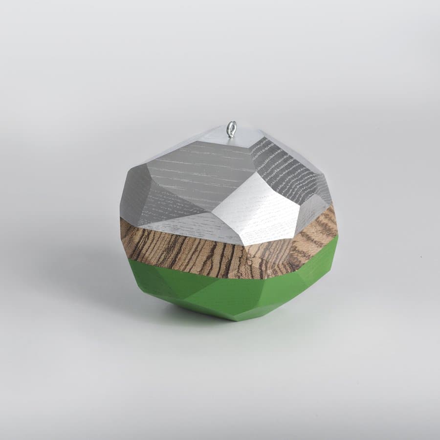 Faceted silver and green geode ornament by Stefan Rurak