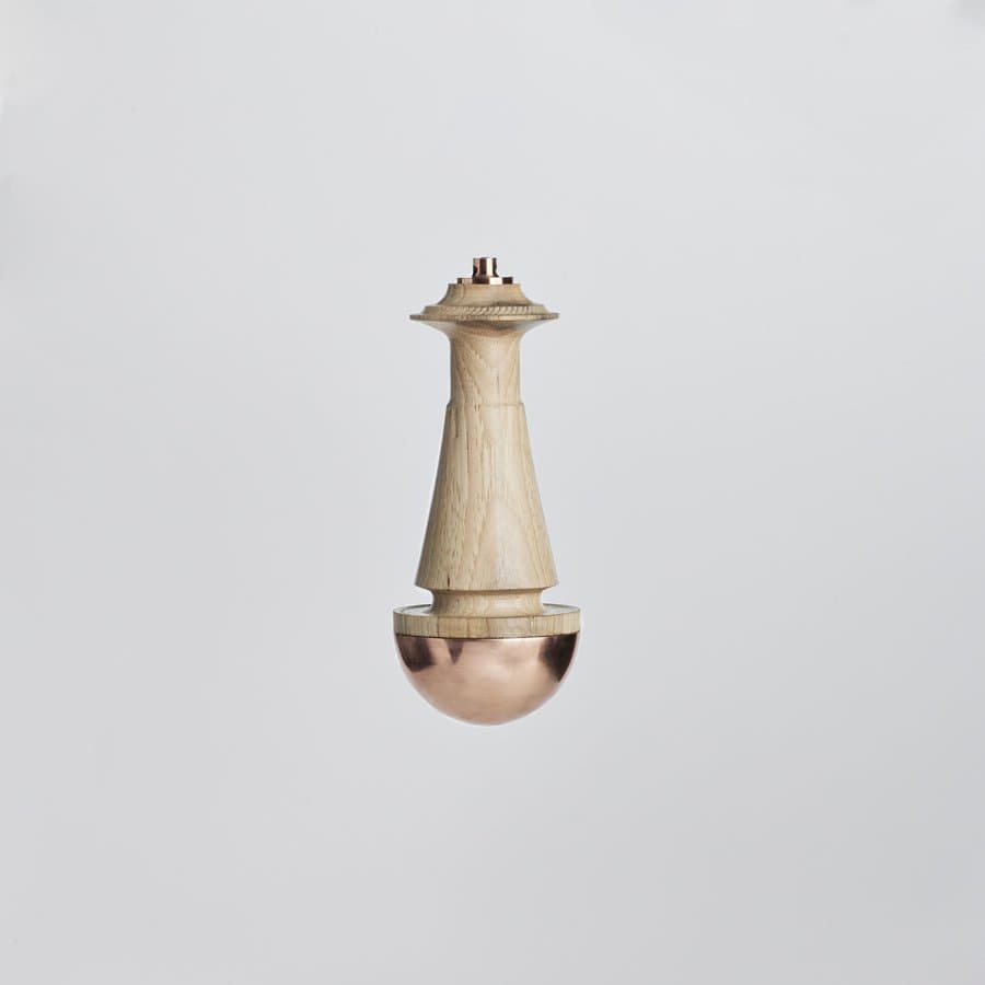 Turned wood and copper plumb bob ornament